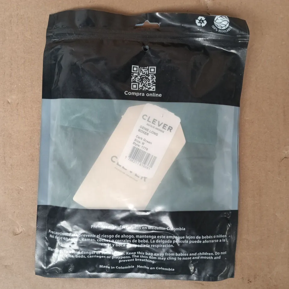 BAGGED CLEVER GENIE LONG BOXERS IN GREEN SIZE MEDIUM