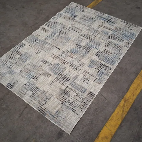 RUG – PATCHWORK DESIGN, LIGHT GREY AND BLUE TONES APPROXIMATELY 120×170CM
