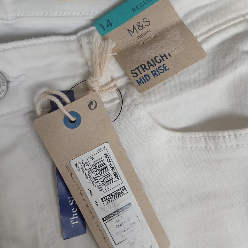 M&S THE SIENNA STRAIGHT MID RISE WHITE JEANS - UK 14