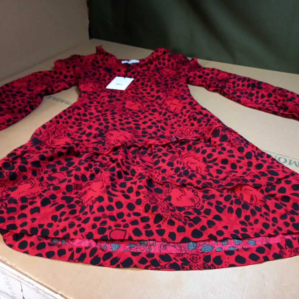 NEXT RED/BLACK PRINT SMOCK DRESS - SIZE 8