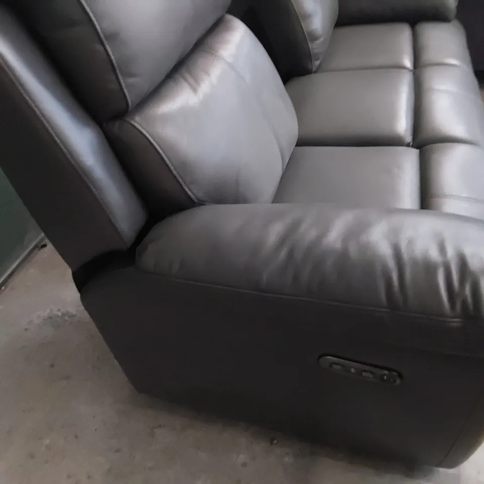 DESIGNER POWER RECLINING THREE SEATER SOFA GREY LEATHER 