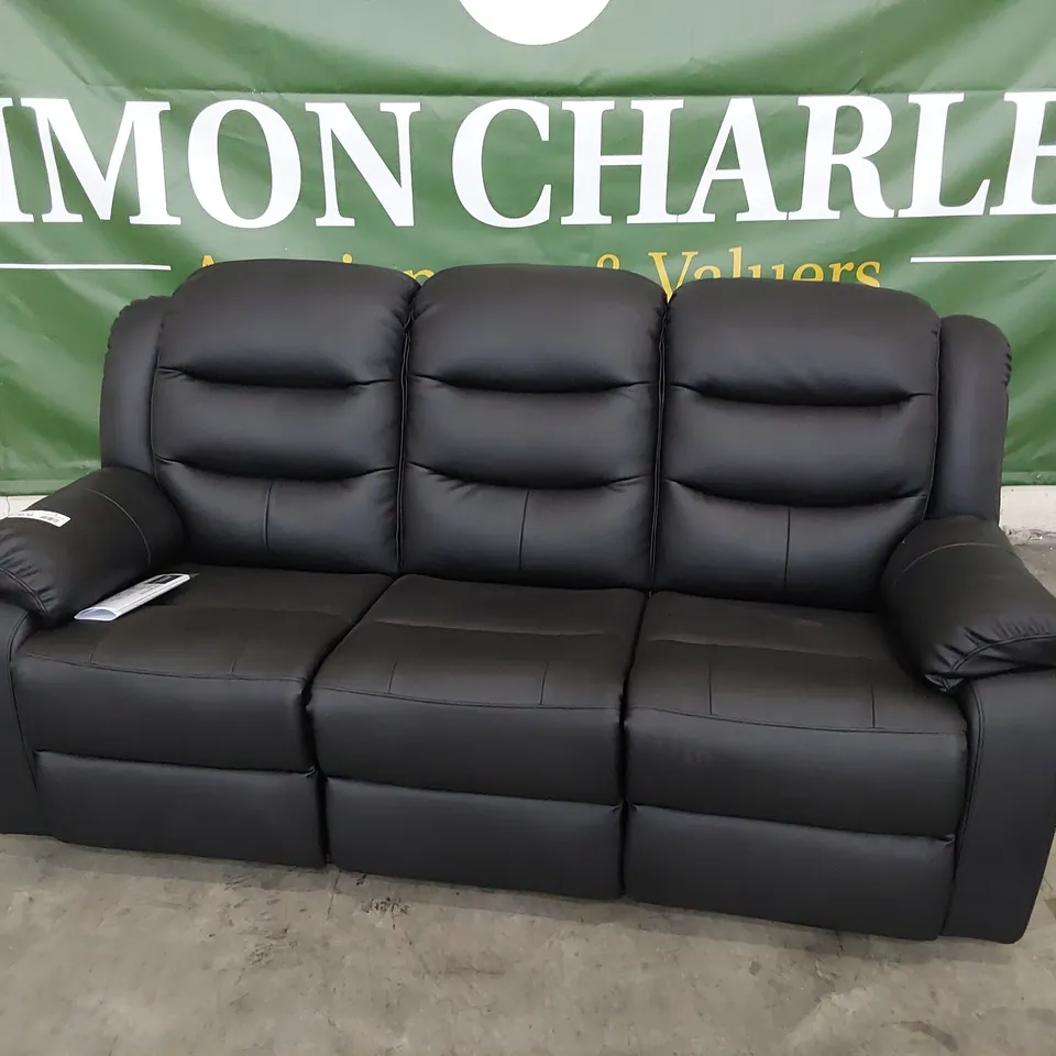 DESIGNER ROTHBURY MANUAL RECLINING THREE SEATER SOFA BLACK FAUX LEATHER 