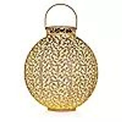 GARDEN STORIES OUTDOOR SOLAR LEAF PATTERN ROUND LANTERN 