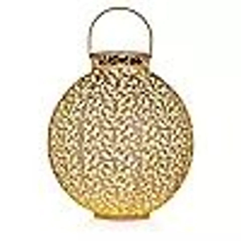 GARDEN STORIES OUTDOOR SOLAR LEAF PATTERN ROUND LANTERN 