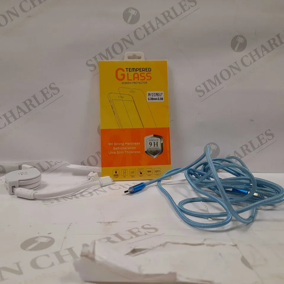 LOT OF APPROX 15 ASSORTED ITEMS TO INCLUDE-SCREEN PROTECTOR- LIGHTNING CABLE