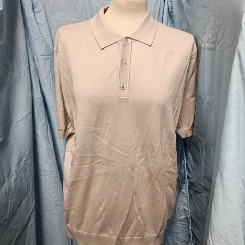 ARNE COTTON & SILK POLO SHIRT IN STONE – SIZE UK L