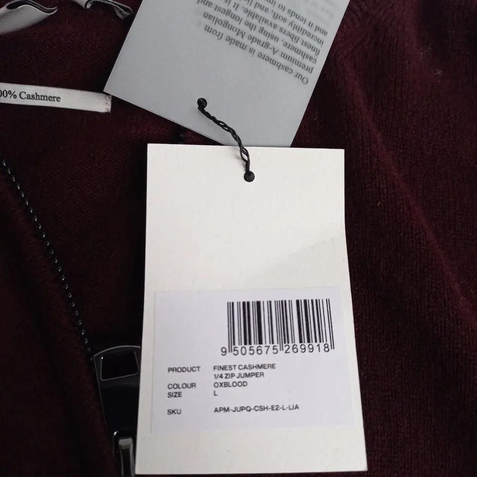 RISE & FALL CASHMERE 1/4 ZIP JUMPER – OXBLOOD, UK SIZE L