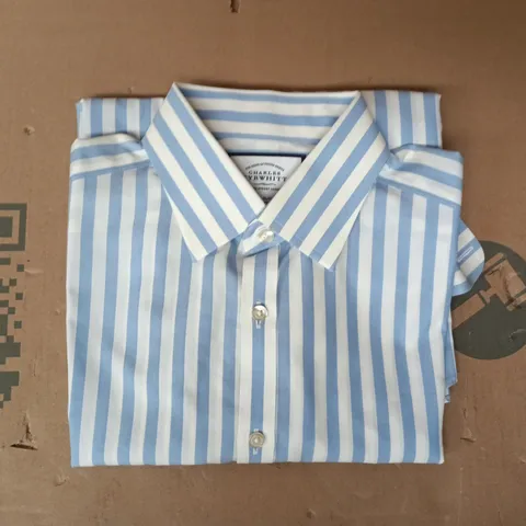 CHARLES TYRWHITT EXTRA SLIM FIT BUTTON-UP SHIRT IN BLUE/WHITE STRIPE SIZE 15.5/34"