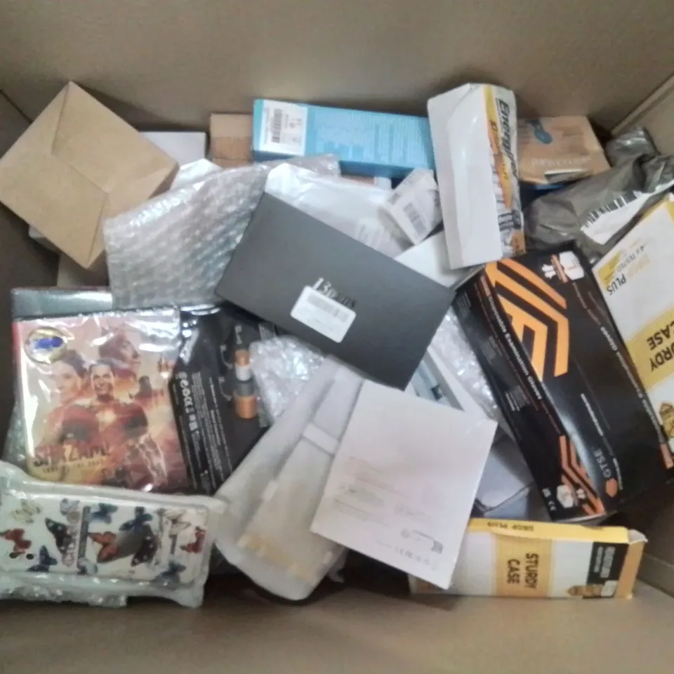 BOX CONTAINING LARGE AMOUNT OF MIXED BOXED ELECTRONIC ITEMS PHONE ACCESSORIES ETC.