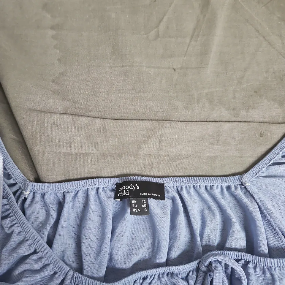 NOBODY'S CHILD LIGHT BLUE OFF-SHOULDER PEPLUM TOP, UK 12 EU 40, US 8