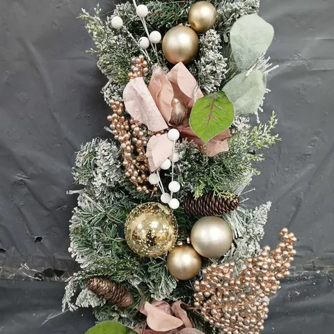 FROSTED ROSE PRE-LIT TEARDROP CHRISTMAS WREATH