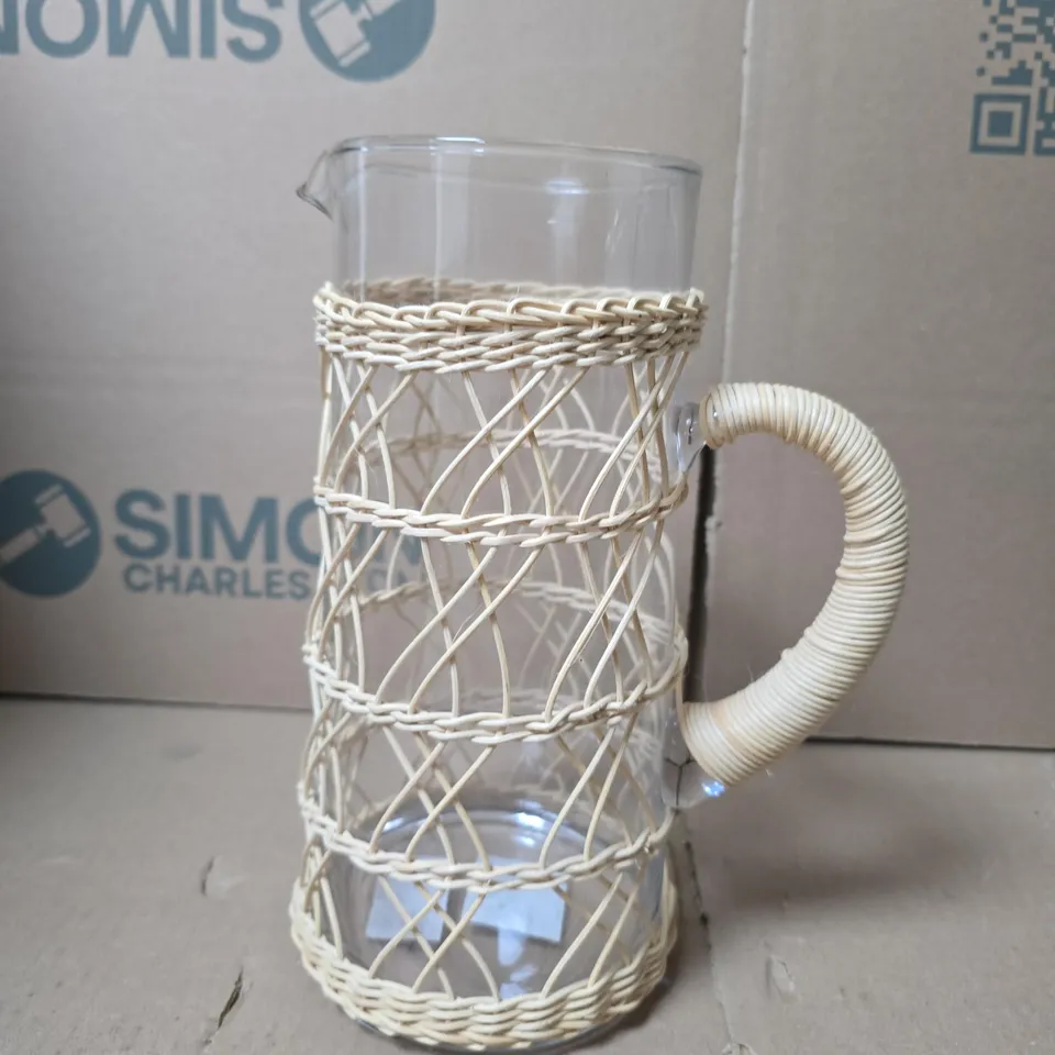GISELA GRAHAM LONDON GLASS JUG - LARGE RATTAN PITCHER 