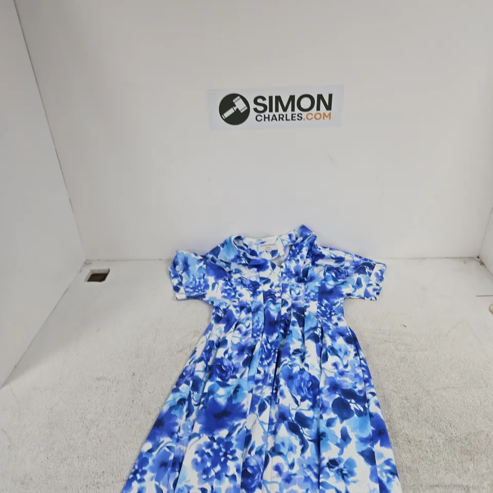 HELENE BERMAN LONDON DRESS – BLUE & WHITE FLORAL, UK 10 (MADE IN ENGLAND)