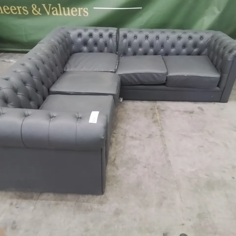 DESIGNER CHESTERFIELD STYLE CORNER GROUP GREY FAUX LEATHER 