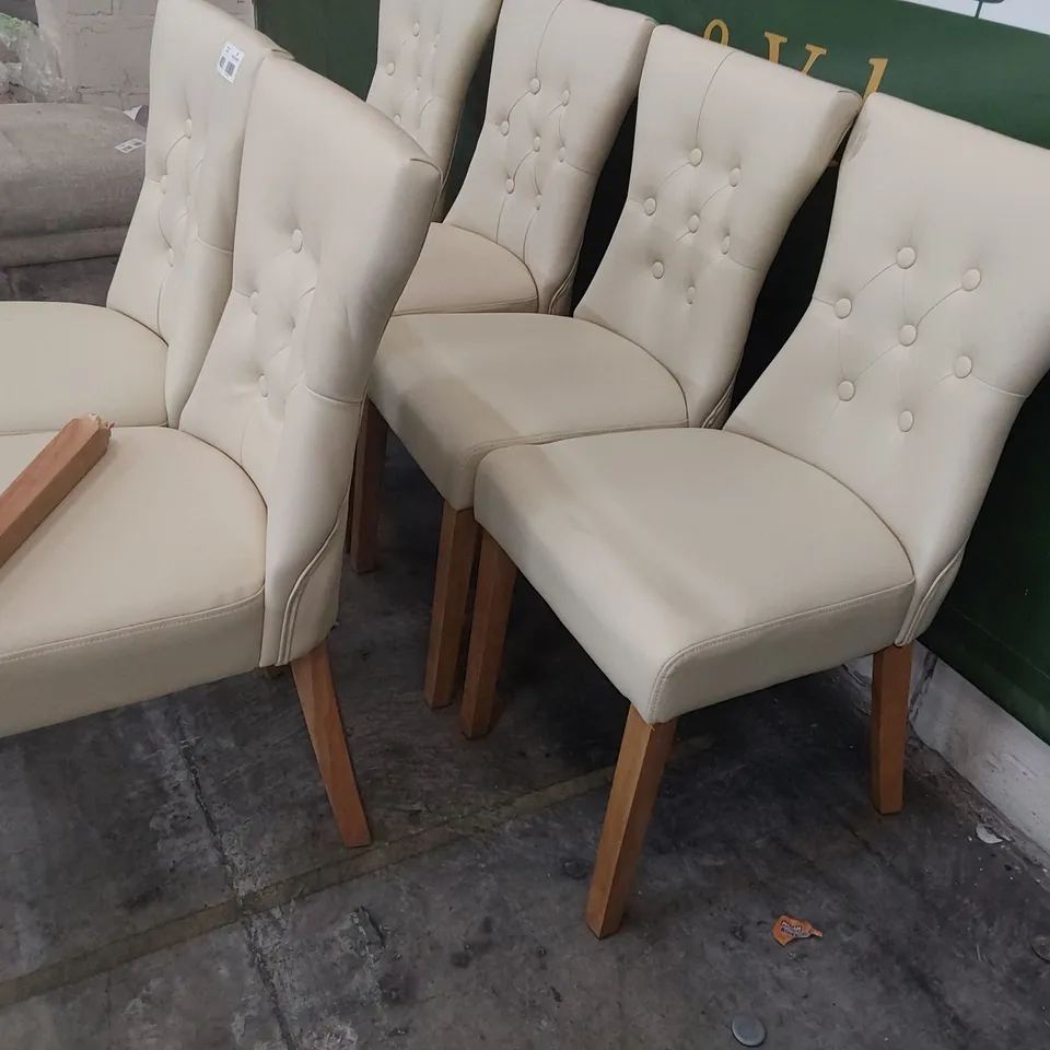 SET OF SIX DESIGNER BUTTONED BACK DONINGTON CHAIRS CREAM PU NATURAL WOOD LEGS