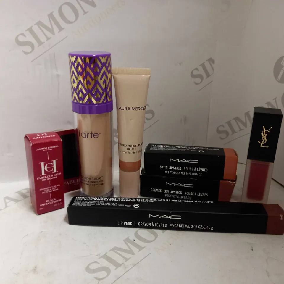 LOT OF 7 DESIGNER MAKE UP ITEMS, TO INCLUDE MAX, YVES SAINT LAURENT, LAURA MERCIER, ETC