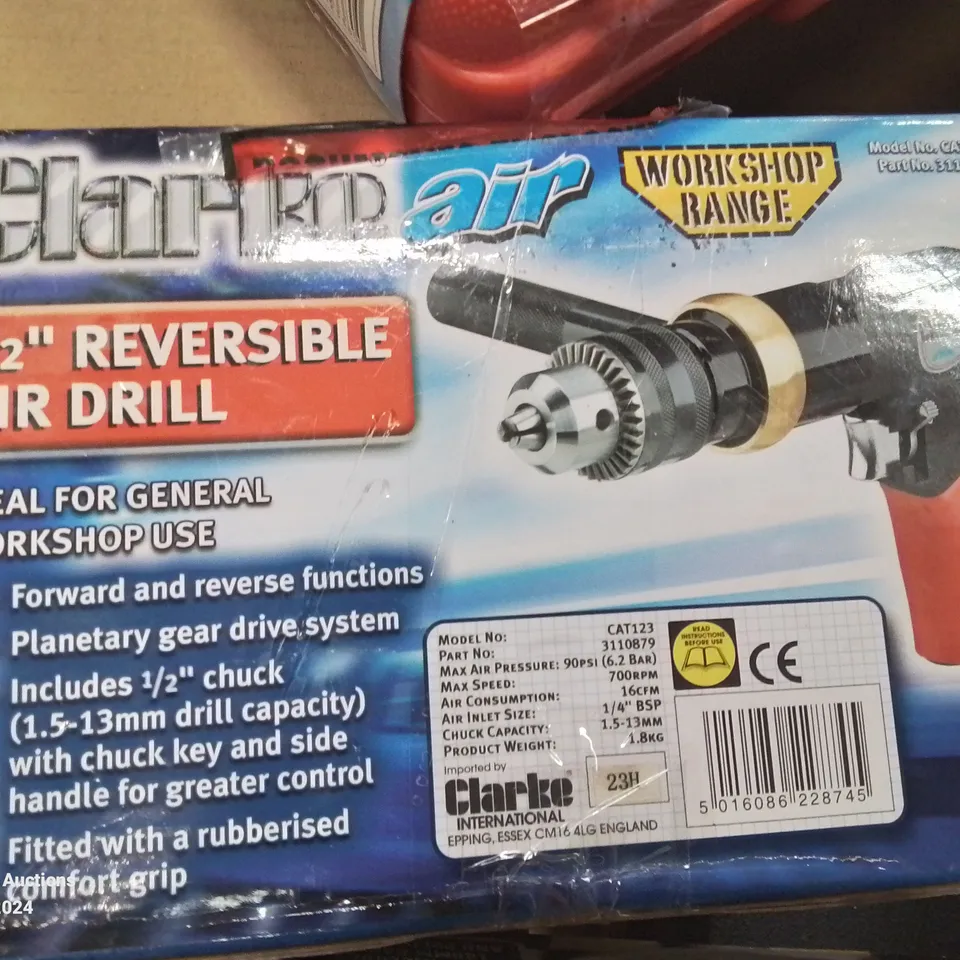 BOX CONTAINING MIXED TOOLS TO INCLUDE: PROFESSIONAL SANDER/POLISHER, REVERSIBLE AIR DRILL, 1/2" COMPOSITE BODY AIR IMPACT WRENCH, 12PC OIL PRESSURE TESTING KIT ETC.