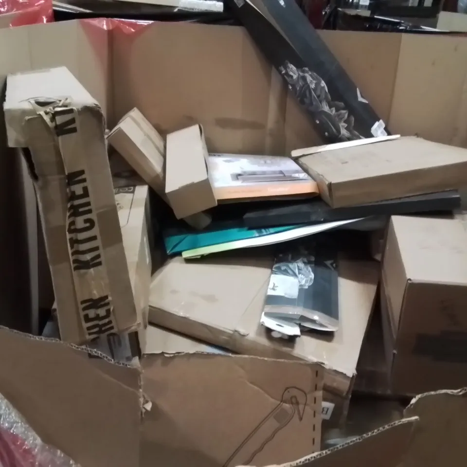 PALLET OF ASSORTED HOUSEHOLD GOODS AND PRODUCTS TO INCLUDE;TV STAND WITH MOUNT,TOOLBOX,SECURITY CAMERA 