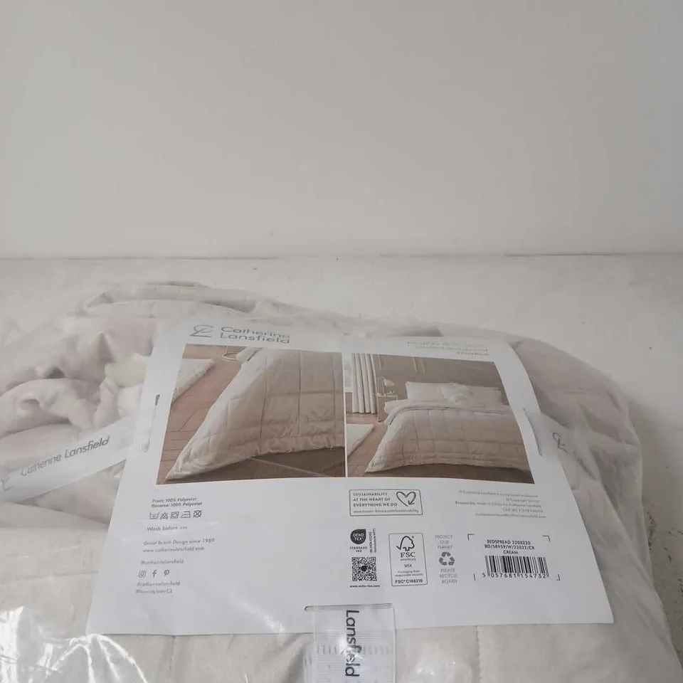 CATHERINE LANSFIELD KINGSLEY MATT VELVET BEDSPREAD THROW CREAM