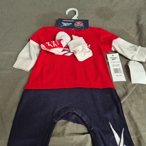 REEBOK BABY COLOUR-BLOCK TOP & NAVY JOGGERS SET – UK 3-6M