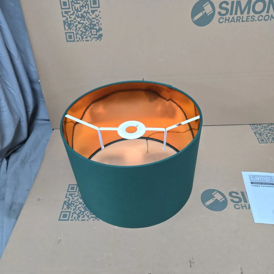 HAPPY HOMEWARES 12-INCH FOREST GREEN COTTON TABLE LAMP SHADE – COPPER INTERIOR (HH332-GREEN-12)