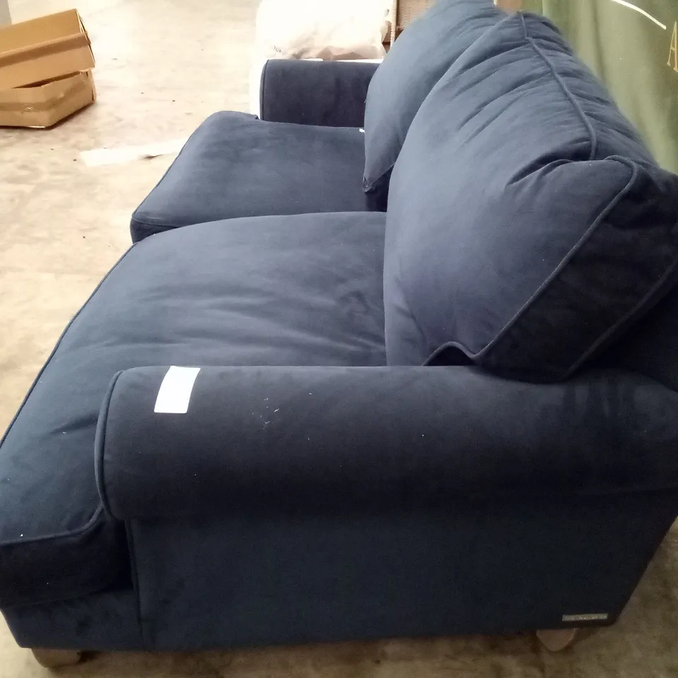 QUALITY THE LOUNGE CO DESIGNER BRIONY 3 SEATER SOFA - DARK BLUE FABRIC 