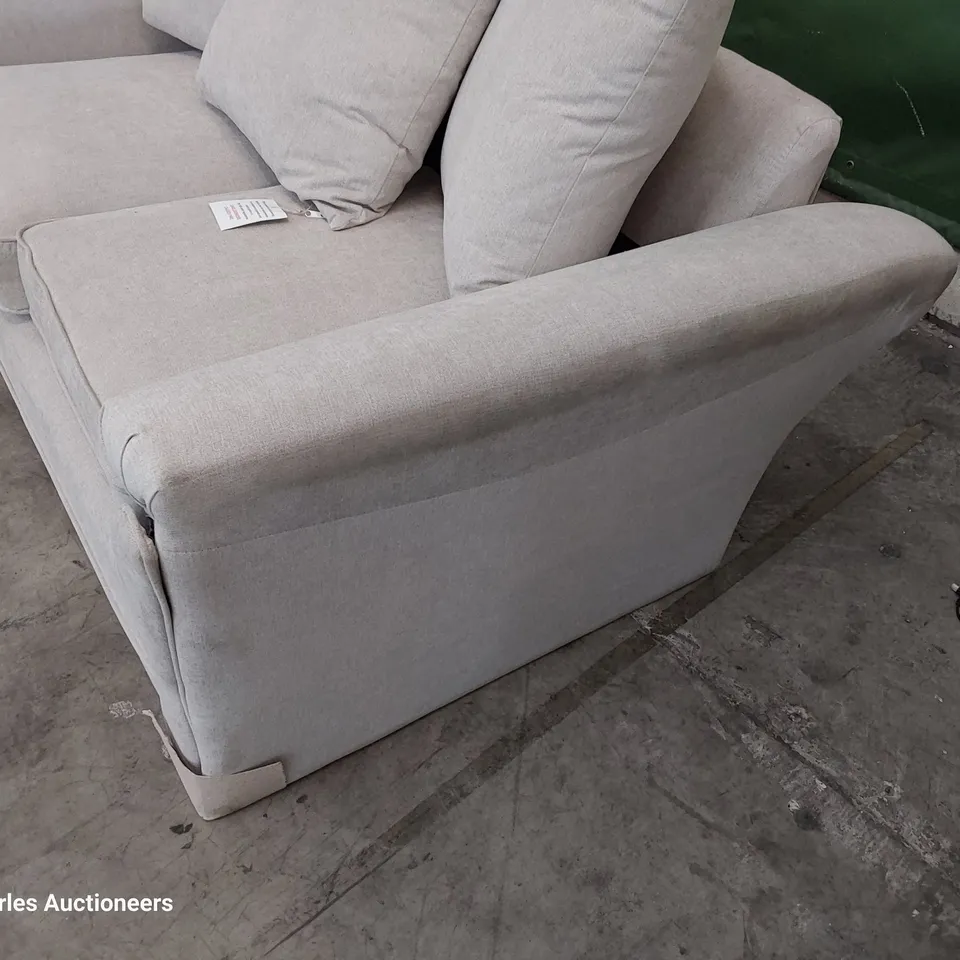 DESIGNER TWO SEATER SOFA WITH SCATTER CUSHIONS NATURAL FABRIC 