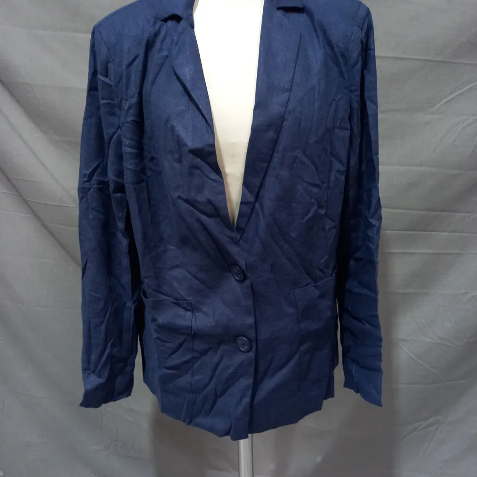 CRYSTAL KOBE LINEN BLEND BLAZER IN NAVY SIZE MEDIUM