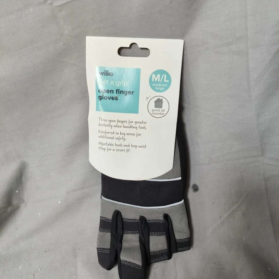 WILKO GET A GRIP OPEN FINGER GLOVES – M/L