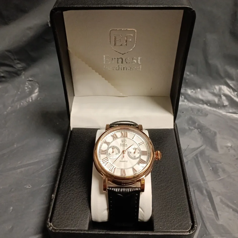 MENS ERNEST FERDINAND WATCH – FUNCTIONING SUB DIALS – LEATHER STRAP
