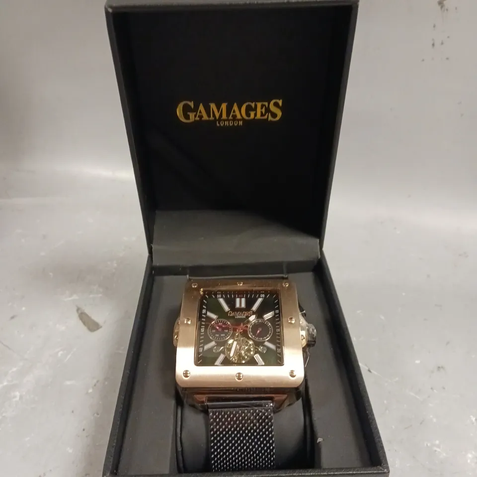 GAMAGES ASTUTE ROSE GREEN DIAL WATCH 