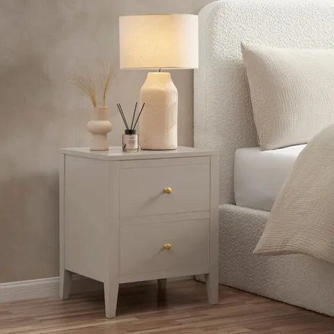 BOXED DUSK POPPY 2 DRAWER BEDSIDE TABLE - TAUPE (1 BOX)