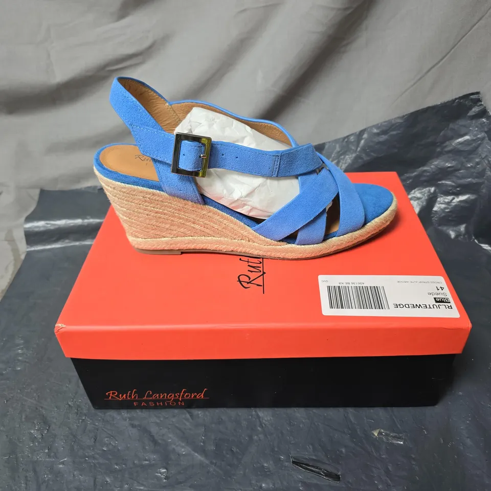 RUTH LANGFORD FASHION BLUE WEDGE ESPADRILLE SANDALS – UK 8 (EU 41) – BOXED