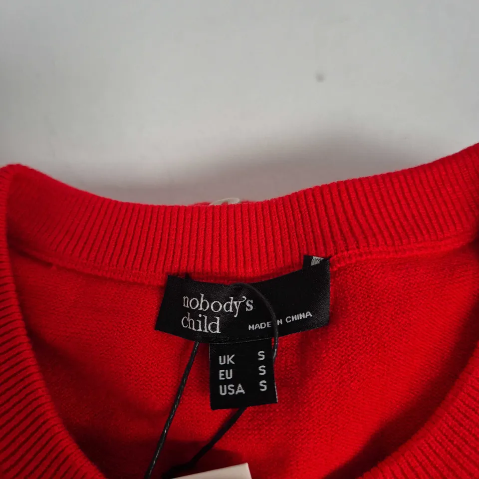 NOBODY'S CHILD EMBROIDERED PLACEMENT CARDIGAN - RED, UK S (EU S, USA S)