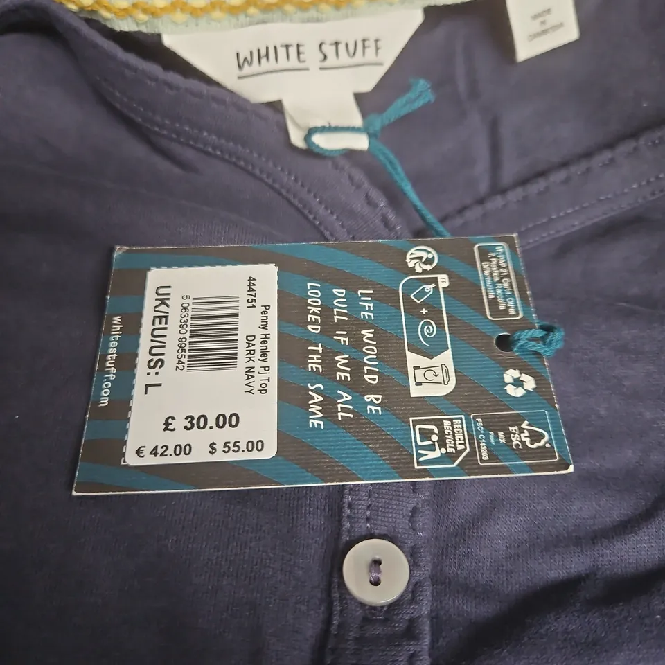 WHITE STUFF PENNY HENLEY PJ TOP DARK NAVY LARGE WITH TAGS