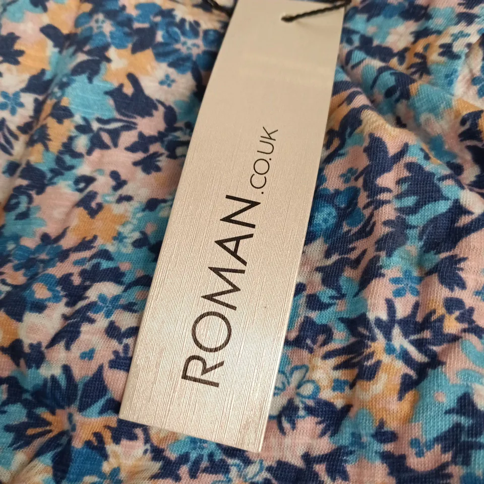ROMAN ORIGINALS FLORAL TIE HEM TOP – UK 12 – BLUE