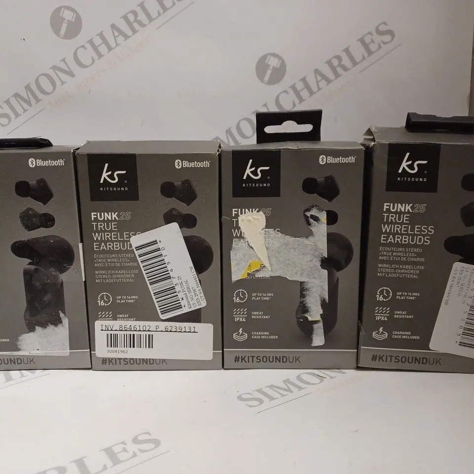 4 X BOXED KITSOUND FUNK 25 TRUE WIRELESS EARPHONES 