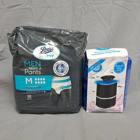 BOX OF APPROXIMATELY 10 ASSORTED HOUSEHOLD ITEMS TO INCLUDE MEN'S NIGHT PANTS, MOSQUITO TRAP LAMP, ETC - COLLECTION ONLY