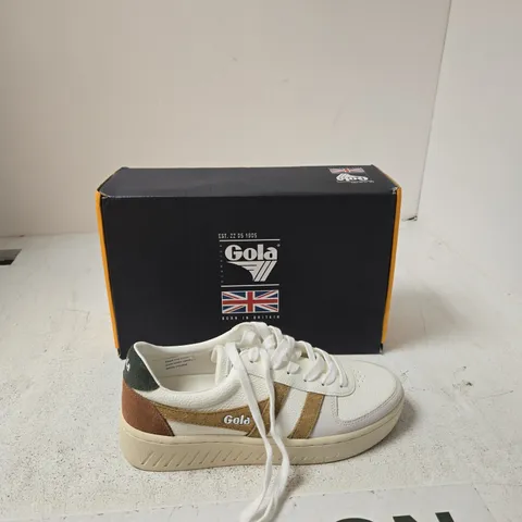 GOLA GRAND SLAM TRIDENT CLA415 SNEAKERS – WHITE/BROWN SUGAR/DARK KHAKI, UK 5 (EU 38) – BOXED