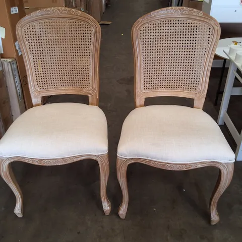 FRENCH STYLE SOLID WOOD RATTAN BACK LILLIE DINING CHAIR, SET OF 2 - BEIGE