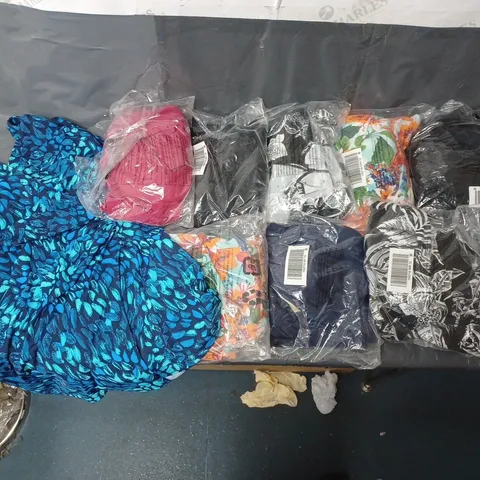 BOX OF APPROXIMATELY 10 ASSORTED BAGGED DRESSES IN VARIOUS STYLES, SIZES, AND BRANDS 