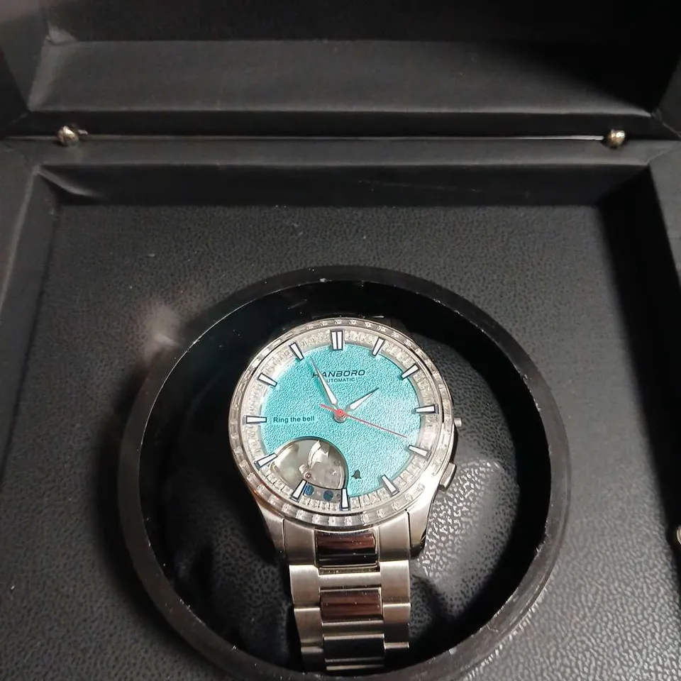 HANBORO AUTOMATIC WRISTWATCH – TURQUOISE DIAL, STAINLESS STEEL BRACELET