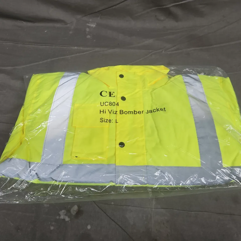 BAGGED CE HI VIZ BOMBER JACKET IN YELLOW - LARGE
