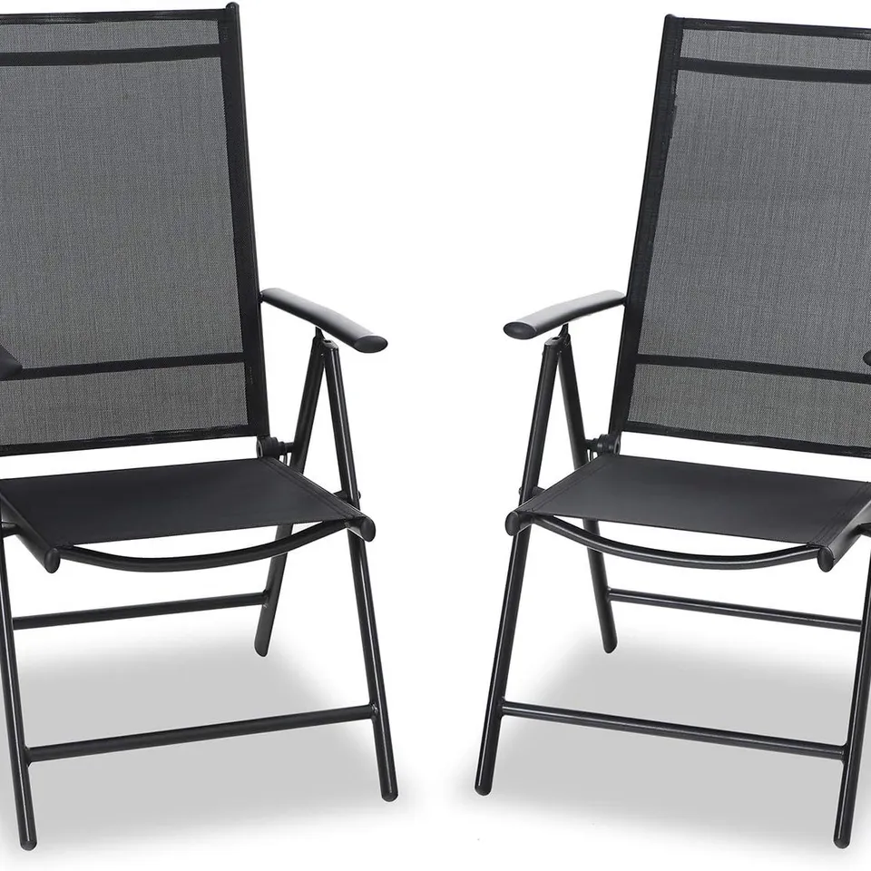 BOXED PHI VILLA SET OF 2 GARDEN CHAIRS FOLDABLE WITH ALUMINUM FRAME, ADJUSTABLE WITH 7 SEATING POSITIONS, HIGH BACK FOLDING RECLINING OUTDOOR CHAIRS