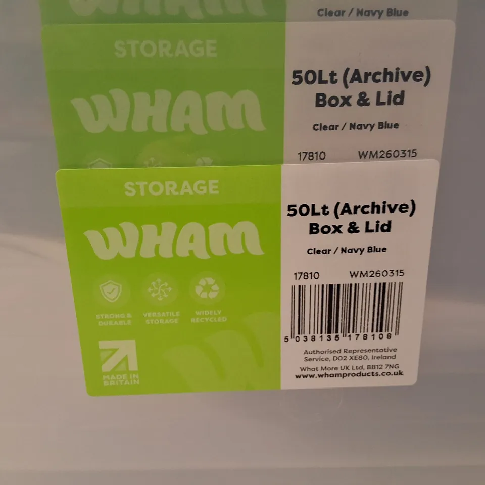 WHAM 50L ARCHIVE BOX & LID – CLEAR WITH NAVY BLUE LID