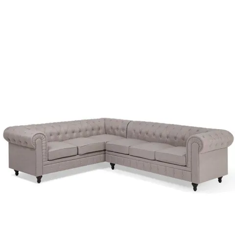 BOXED EDGEWATER FABRIC CHESTERFIELD CORNER SOFA (2 BOXES)