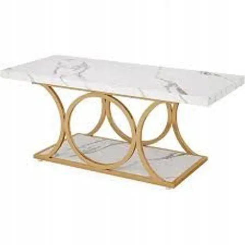 BOXED TRIBESIGNS 2-TIER FAUX MARBLE WOOD RECTANGLE COFFEE TABLE - GOLD/MARBLE EFFECT (1 BOX)