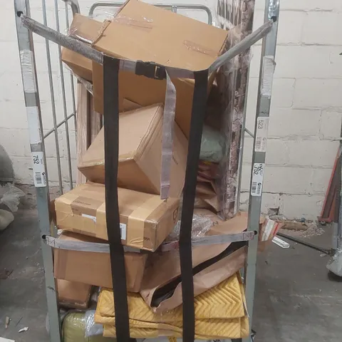 CAGE CONTAINING A LARGE QUANTITY OF ASSORTED ITEMS INCLUDING: PAINTING, THROW, TOWELS, PILLOWS ECT  // CAGE NOT INCLUDED