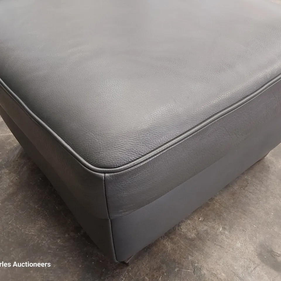 DESIGNER SQUARE FOOTSTOOL GREY LEATHER 