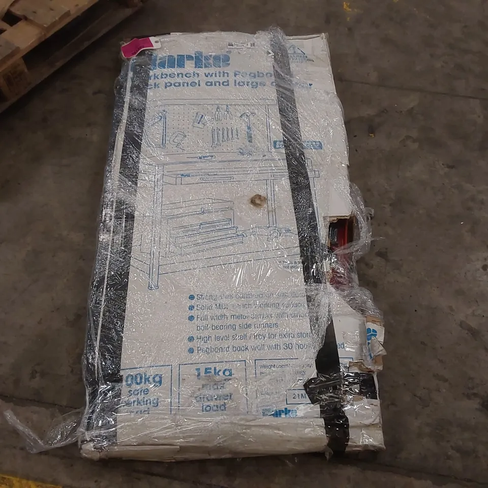 BOXED CLARKE CWB-R1B WORKBENCH WITH PEGBOARD BACK PANEL